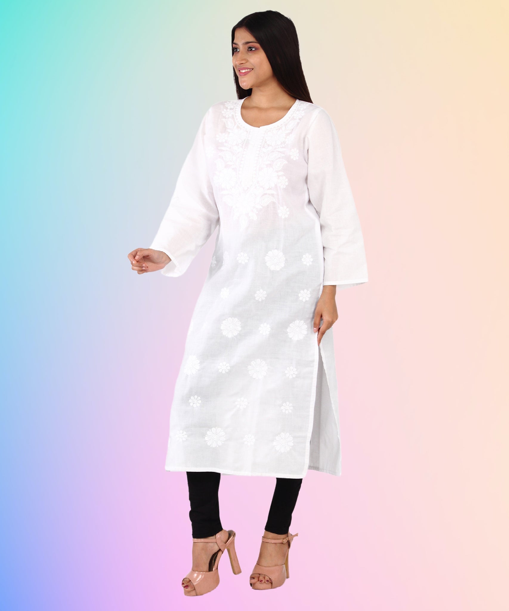 Elegant Pure White Embroidered Kurti