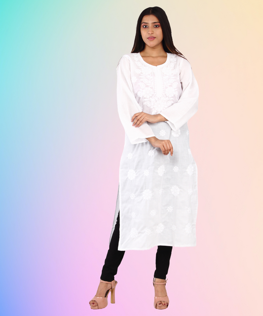 Elegant Pure White Embroidered Kurti