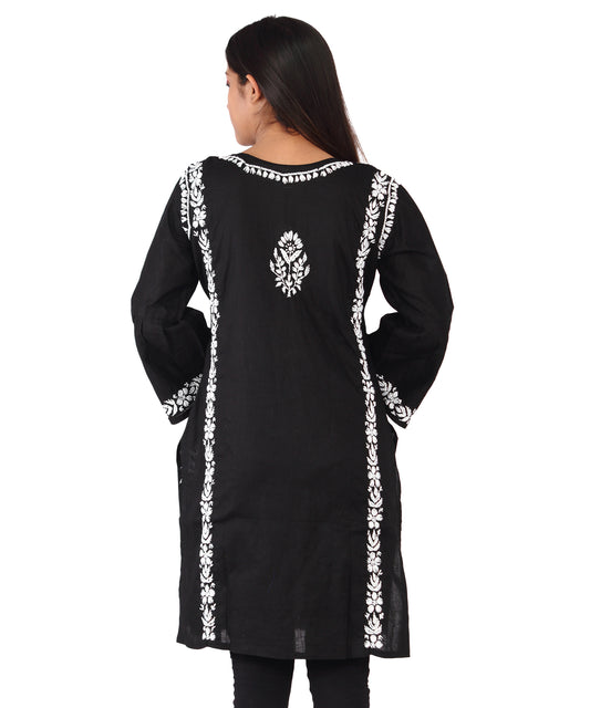 Black round neck chikankari short kurti