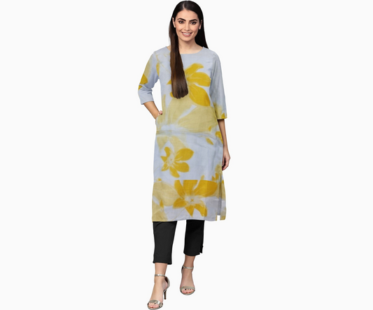 Lemon Blossom: Yellow and White Floral Kurti