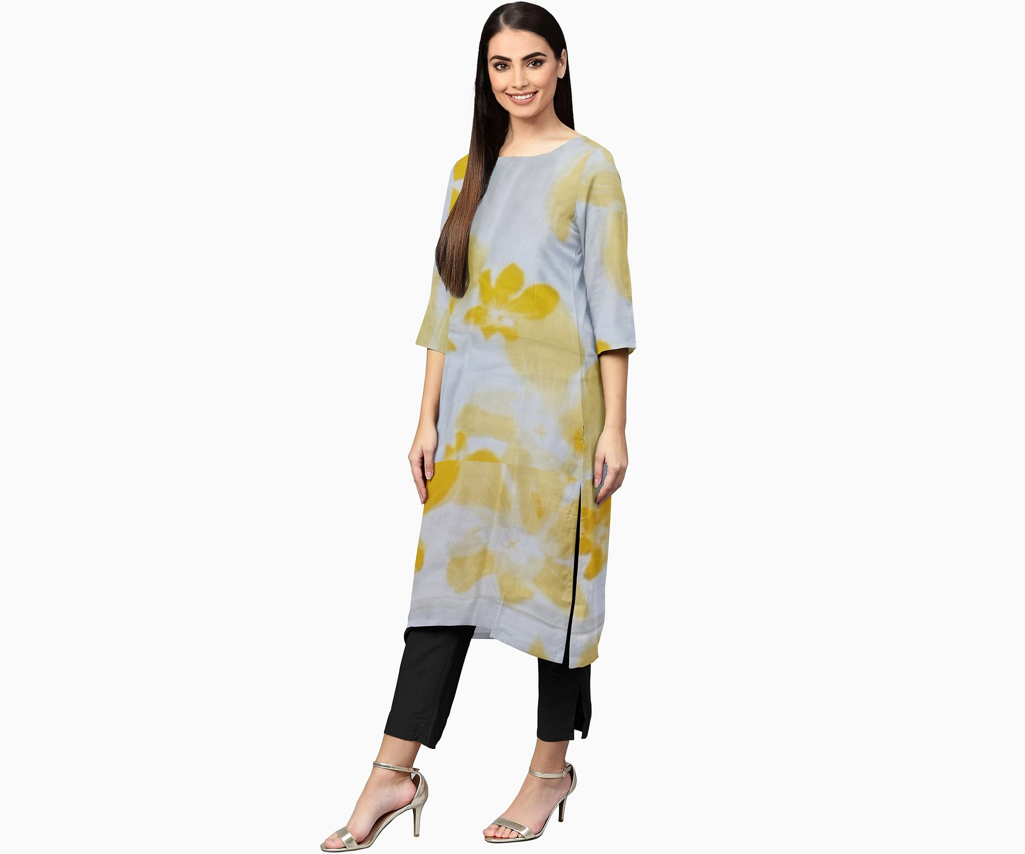 Lemon Blossom: Yellow and White Floral Kurti