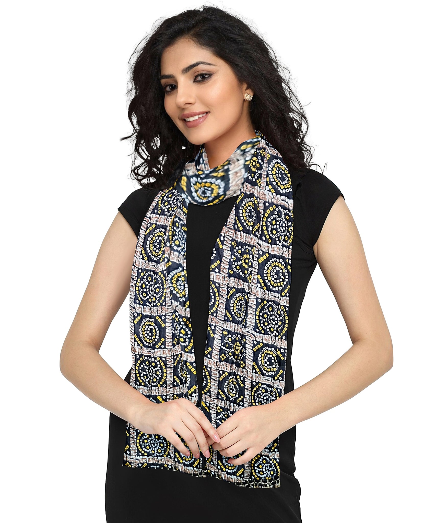 "Exquisite Elegance: Chic Chinon Jaipuri Black Silk Blend Dupatta"