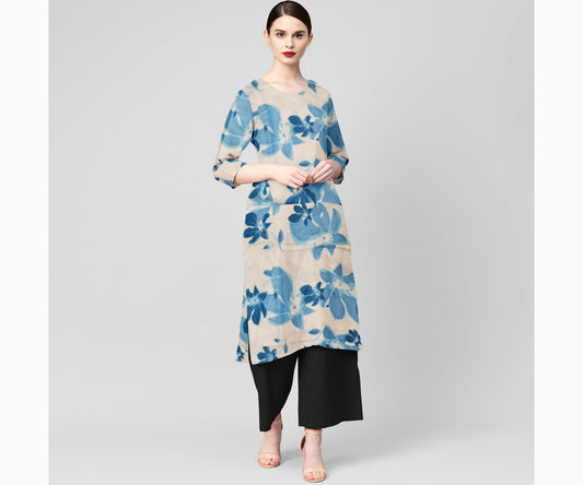 Radiant Blooms: Blue Floral Kurti Collection - Embrace Effortless Elegance with Every Petal