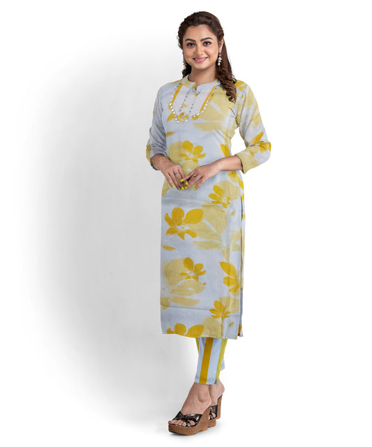 Quick Elegance: Ready-to-Wear Ethnic Delights in lemon yellow floral prints with pant and dupatta