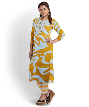 9-to-5 Style: Sleek Kurti pant and dupatta set for the Professional Woman in mustard and white