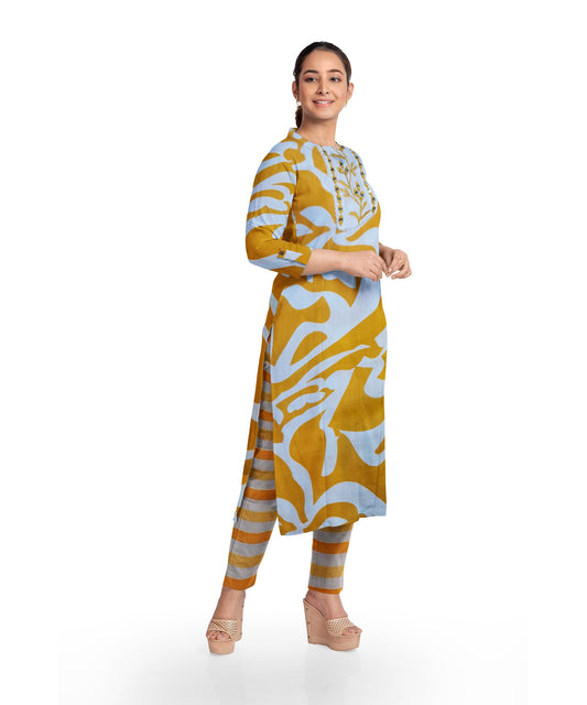 9-to-5 Style: Sleek Kurti pant and dupatta set for the Professional Woman in mustard and white