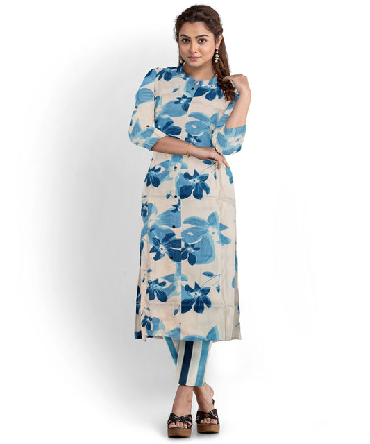 9-to-5 Style: Sleek Kurtis for the Professional Woman in blue and white