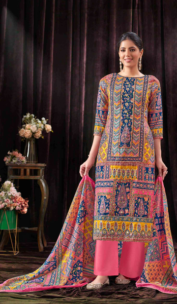 Elegant Pure Muslin Designer Digital Print with Aari Mirror Handwork