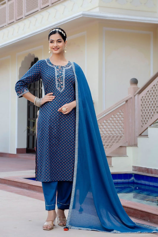 Hand Block Jaipuri Blue suit set