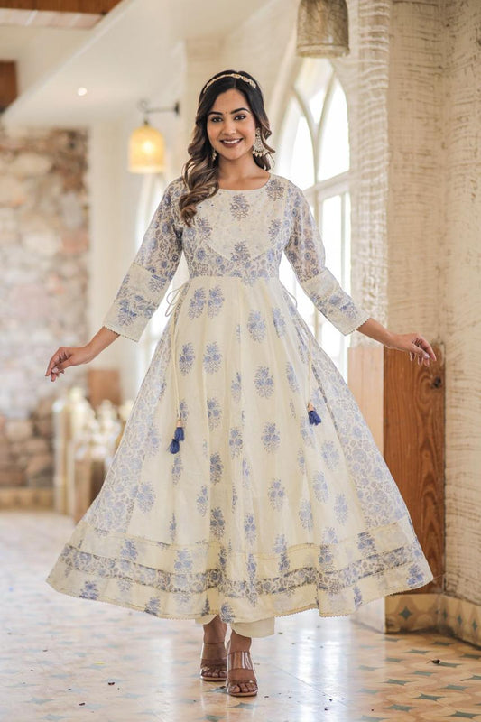 Elegant Pure White Anarkali Dress in Premium Cotton