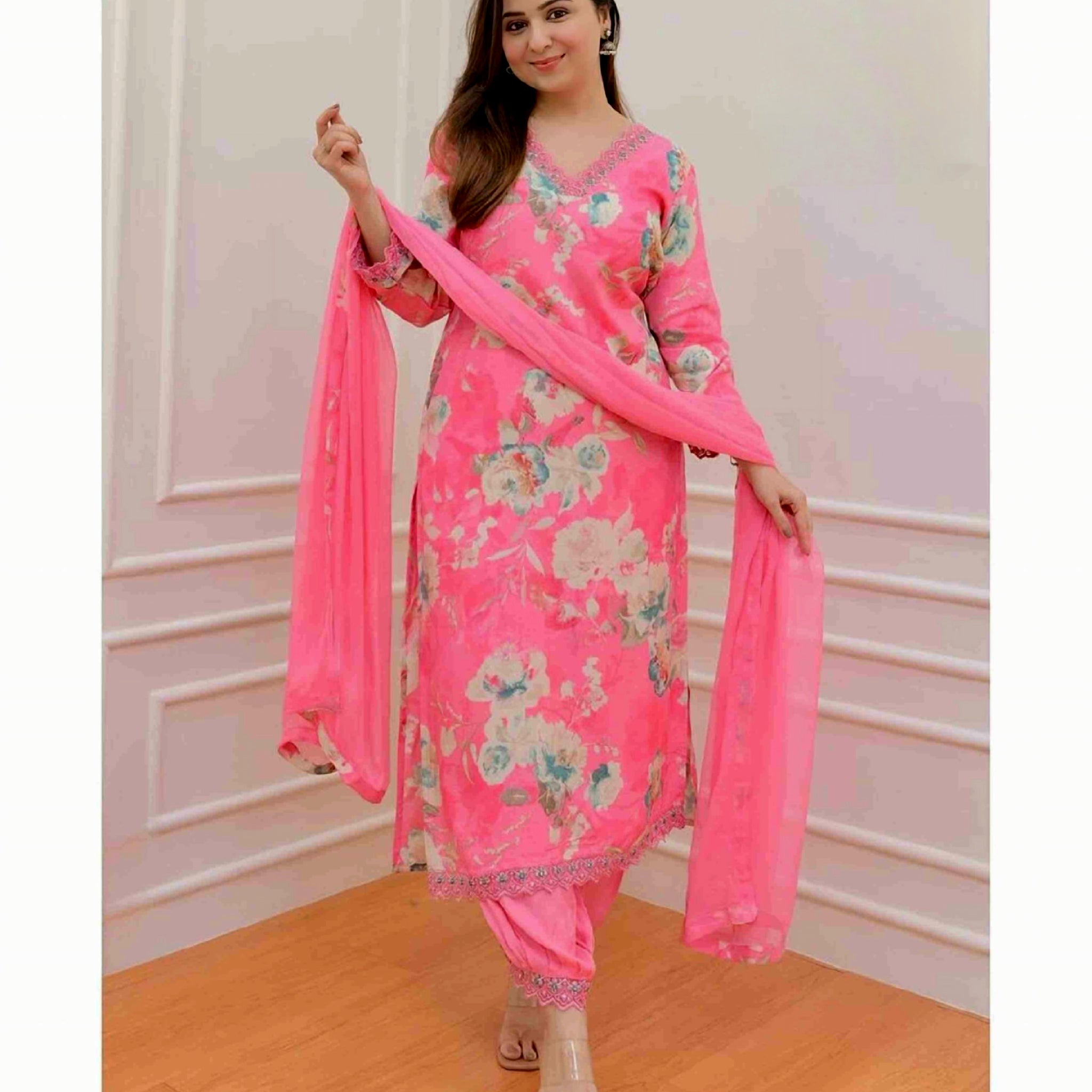 Designer Salwar Kameez Set - Heavy Muslin with Digital Print & Embroidery