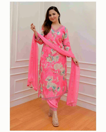 Designer Salwar Kameez Set - Heavy Muslin with Digital Print & Embroidery