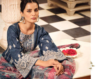 Elegant Pure Cotton Digital Print Salwar Kameez with Heavy Self Embroidery and Mal Mal Dupatta